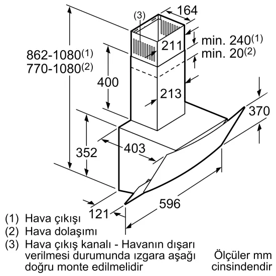 Duvar Tipi Davlumbaz 60 cm Beyaz Cam Yüzey, BeyazDVE6G5200.0 (0)