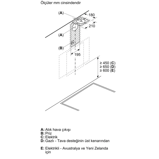 Duvar Tipi Davlumbaz 60 cm Siyah Cam, SiyahDVK6J3600.0 (0)