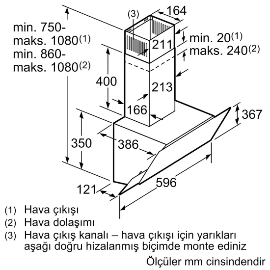 Duvar Tipi Davlumbaz 60 cm Beyaz Cam Yüzey, BeyazDVK6J6210.0 (0)
