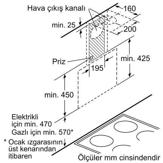Duvar Tipi Davlumbaz 60 cm Platin gri cam yüzey, Platin griDVK6J6710.0 (0)