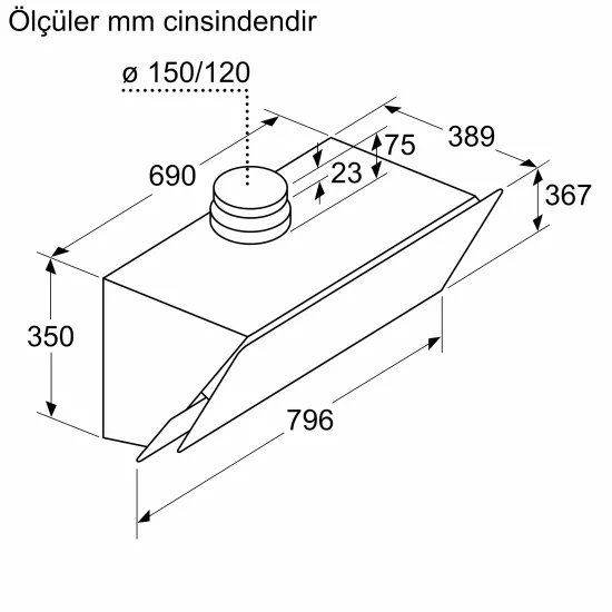 Duvar Tipi Davlumbaz 80 cm Beyaz Cam Yüzey, SiyahDVK8J6210.0 (0)