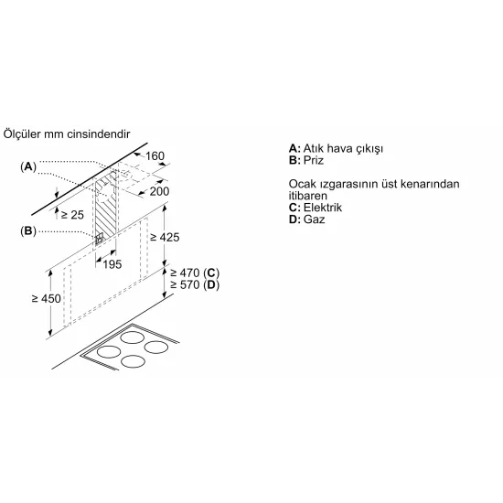 Duvar Tipi Davlumbaz 80 cm Beyaz Cam Yüzey, SiyahDVK8J6210.0 (0)