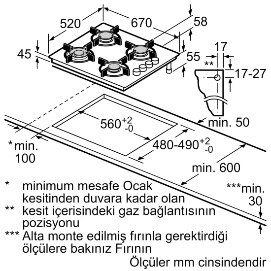Gazlı Ocak 67 cm Sert cam, SiyahOO37H6B12D0.0 (0)