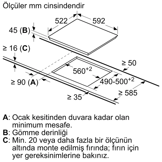 Elektrikli Ocak 60 cm Siyah, Çerçevesiz YüzeyOR06ET0110.0 (0)